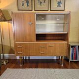 Buffet, meuble bar vitré vintage en bois