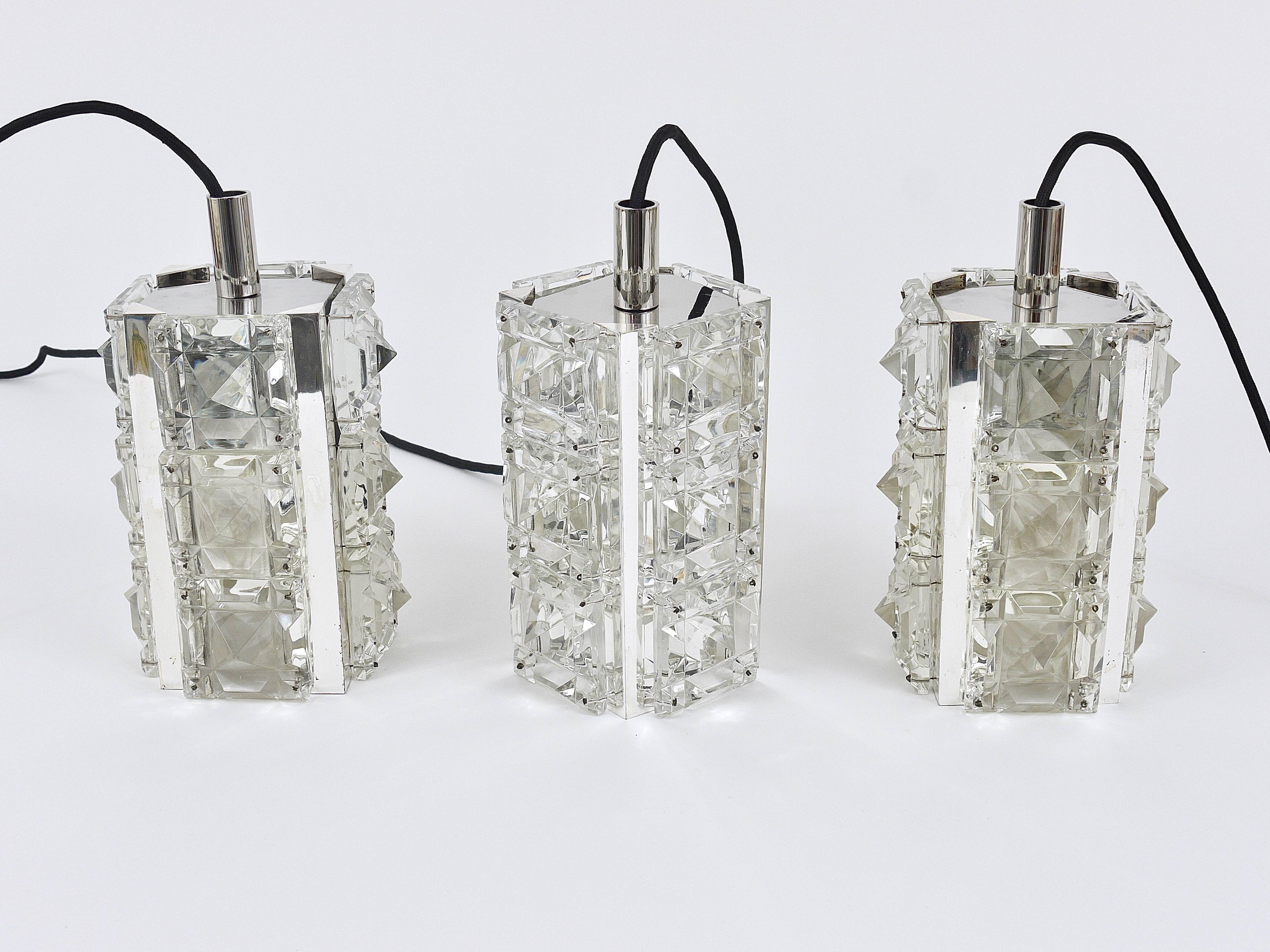Bakalowits Vienna, up to three faceted crystal pendant lamps, Austria, 1960s