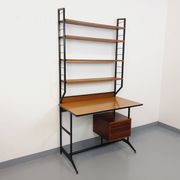 Bureau italien moderniste avec bibliothèque étagère string teck métal