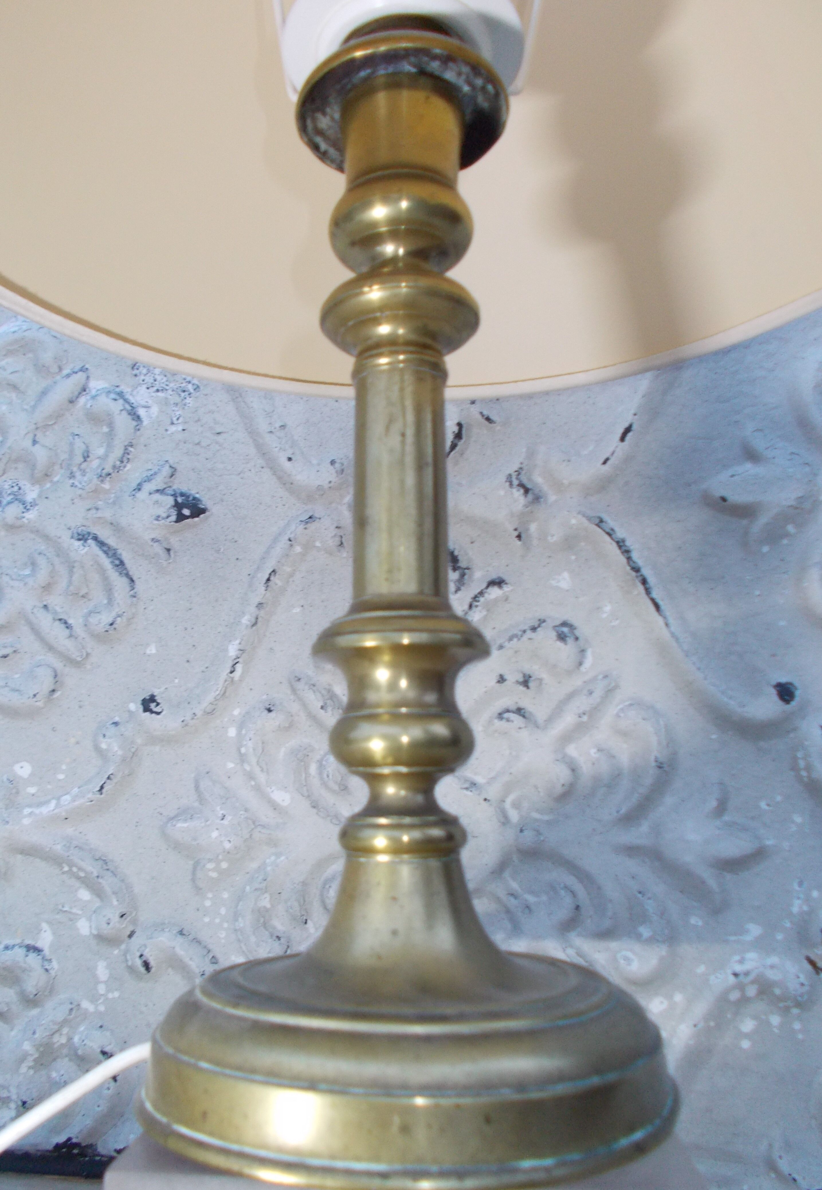 Old brass candle holder XIXth electrification vintage lampshade
