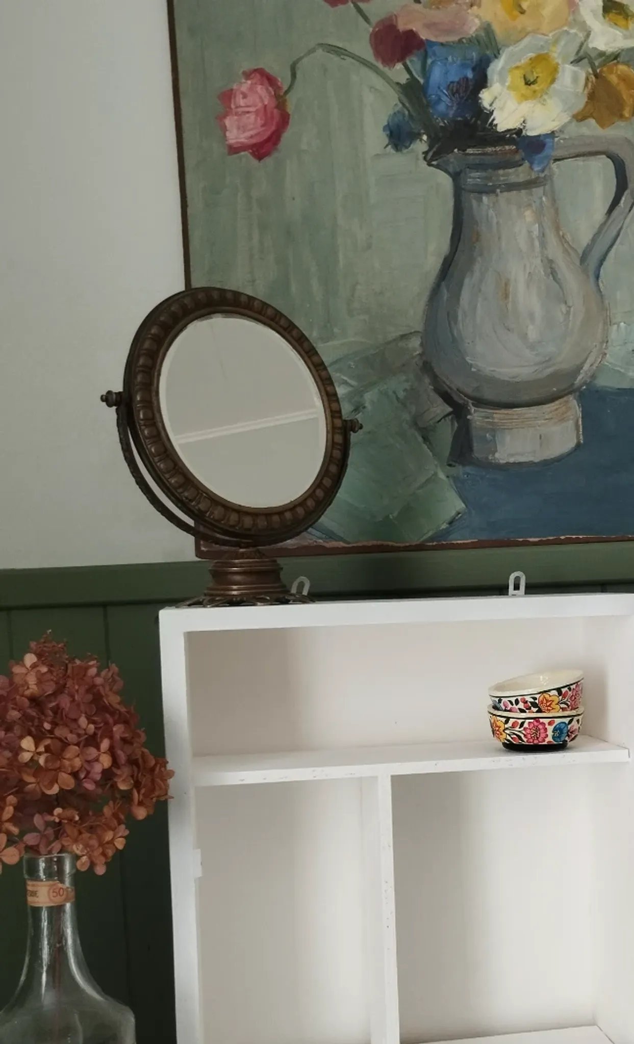 Small tabletop psyché mirror in brass