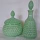 Mid-Century Mint Green Hobnail Vanity Set – Decanter Bottle & Covered Dish
