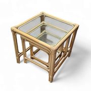 Bamboo nesting set / clear glass tops / side tables / 1970