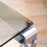 Rectangular coffee table in chrome and smoked glass, arched legs, Space Age, Design, 1970