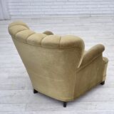 1960s, Danish armchair, green furniture velour, oak wood.
