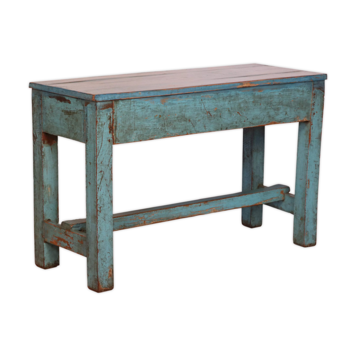 Former Burmese teak bench original blue patina
