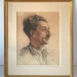 Portrait of a man with charcoal and sanguine of 1953 signed Lucien Pénat