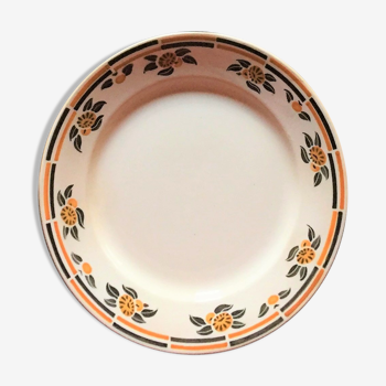 Lot de 12 assiettes plates vintage à motif floral orange et noir