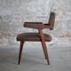 Paire de fauteuils en bois et cuir marron, Italie années 50