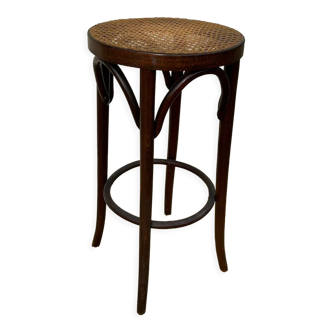 Tabouret de bar vintage en bois & cannage