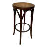 Tabouret de bar vintage en bois & cannage