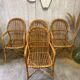 Série de 4 fauteuils rotin vintage