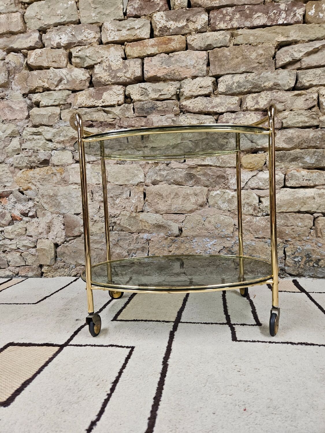 Golden dessert table and smoked glass 1970 vintage