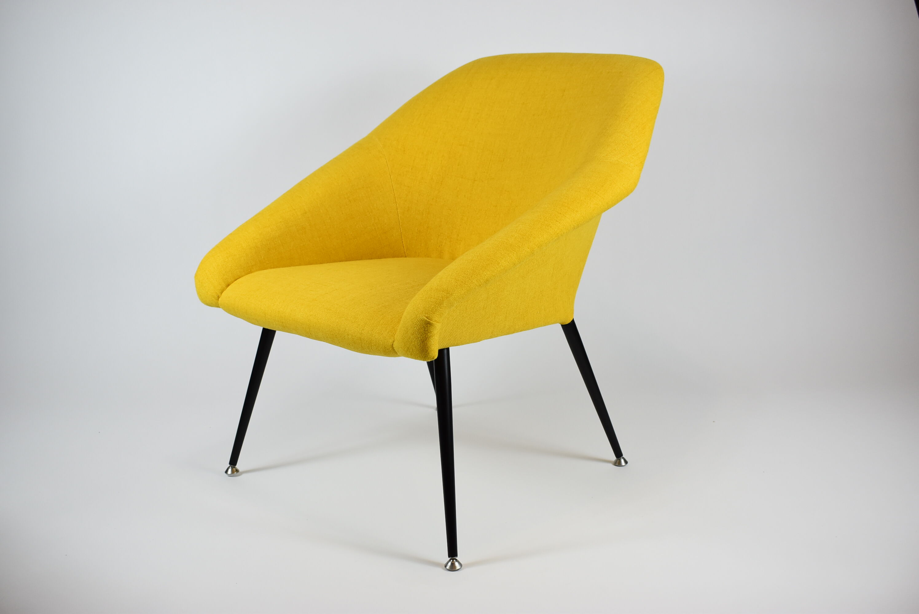 Vintage polish armchair shell, fully renovated, 1960s, fabric, chrome