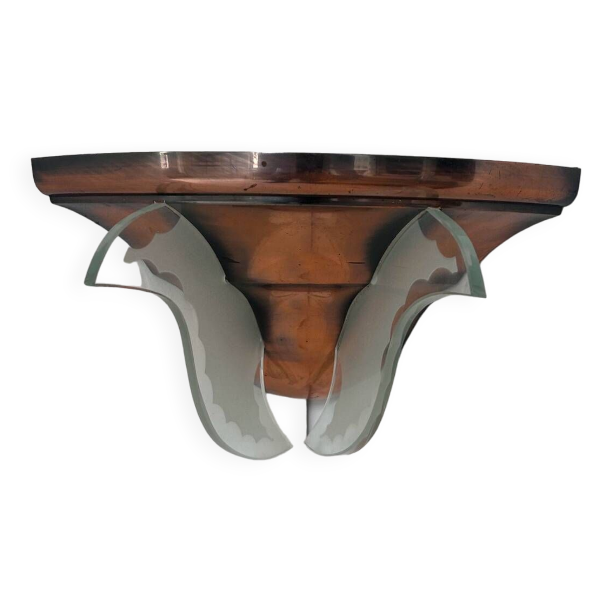 Art deco corner wall light, copper and glass, France 1930