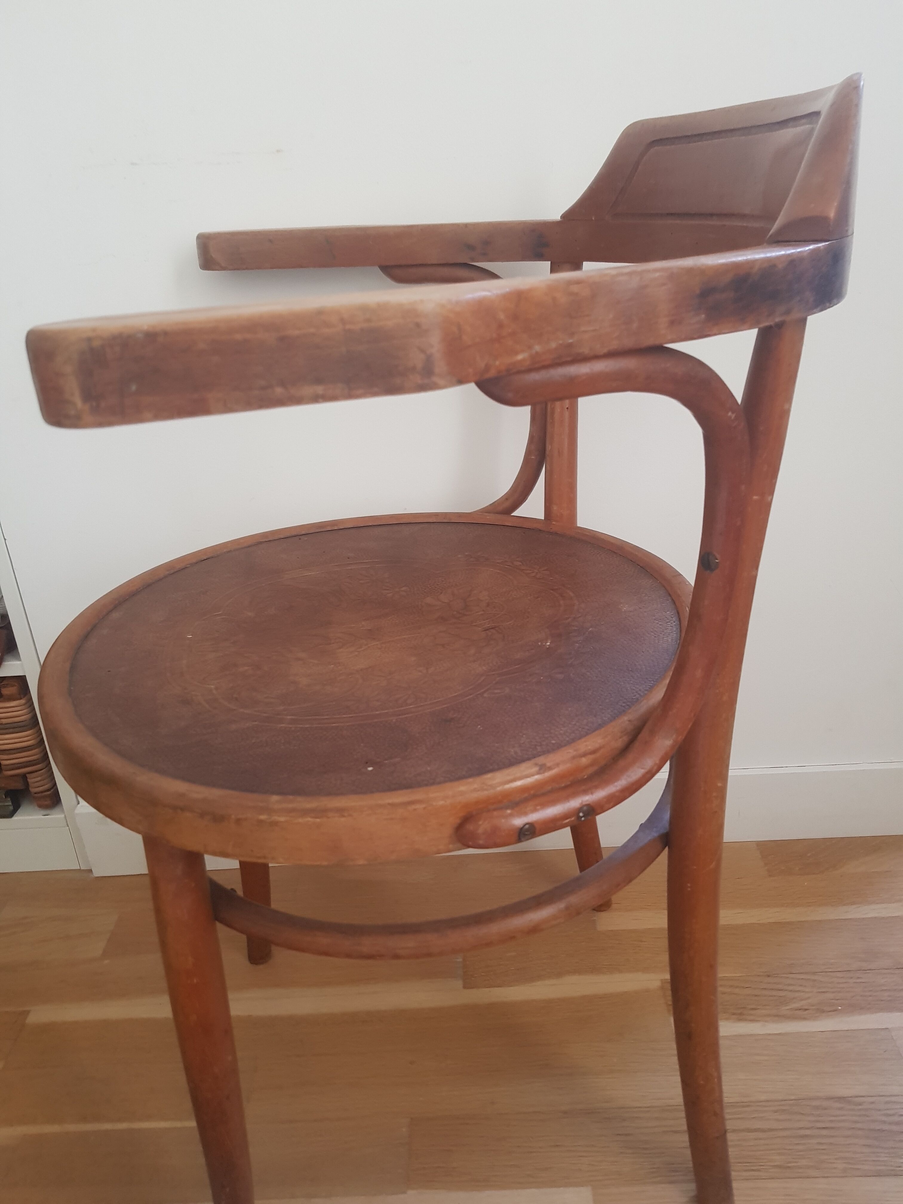Wooden bistro chair with armrests