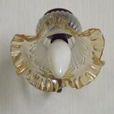 French vintage wall lamp in brass with a glass shade featuring frills and patterns 5524.