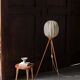 Tripod cocoon floor lamp in wood and lace, Danish design, 1960