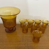 Old Punch Service Style BIOT Bucket + 8 Vintage Orange Bubble Glass Cups