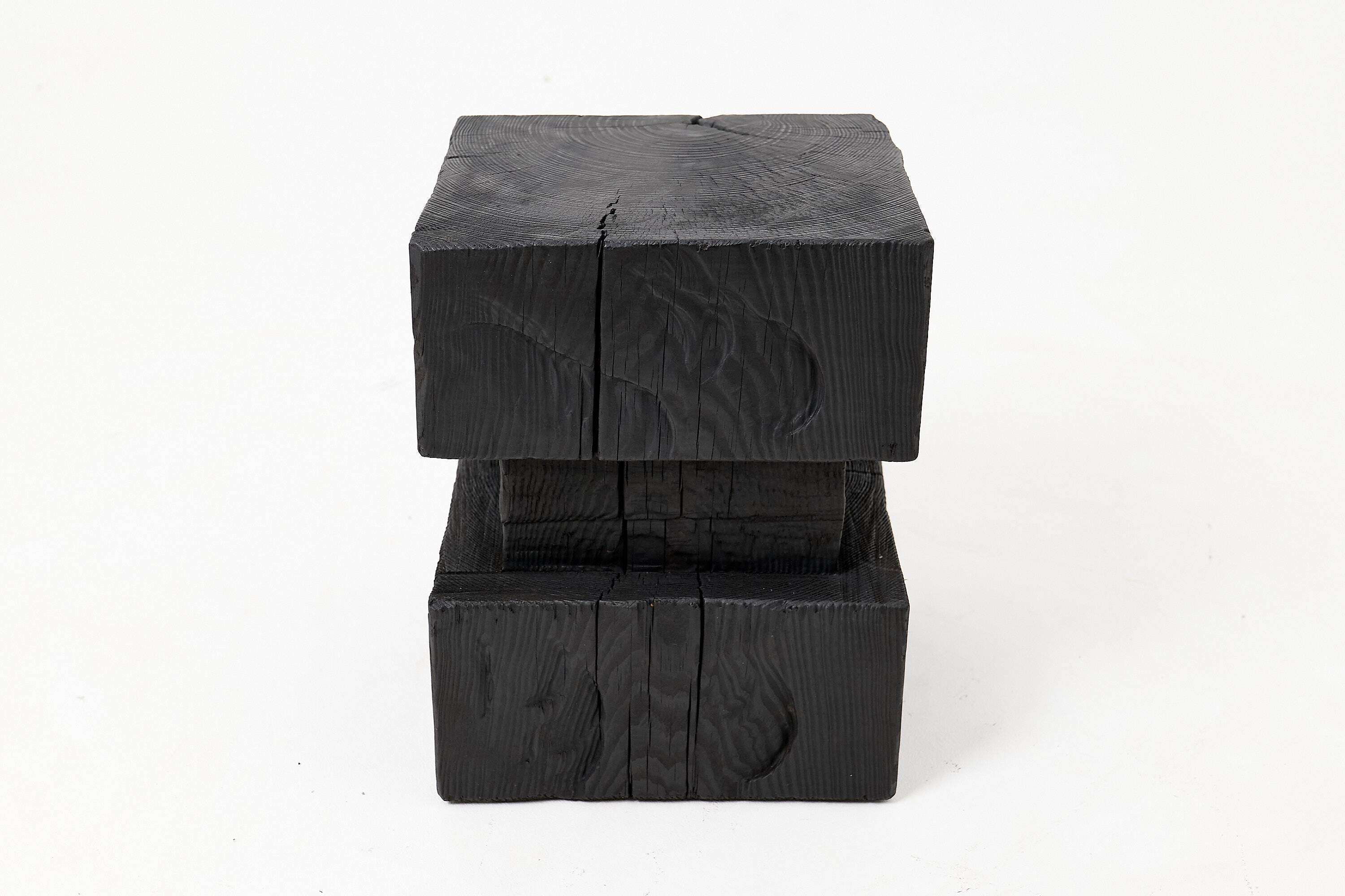Ebonized solid wood sculptural stool / side table, Logniture