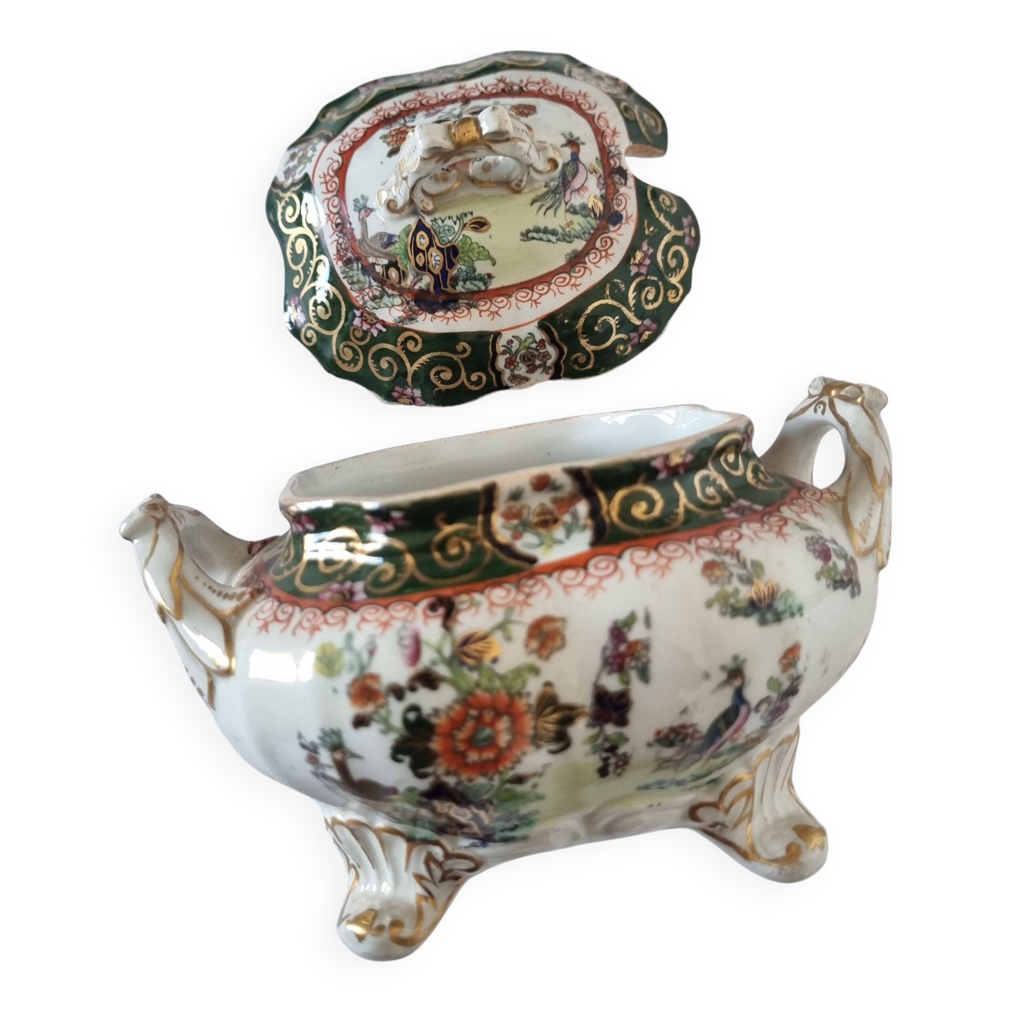 Antique Masons Sauce Boat with Lid English Porcelain Chinoiserie F