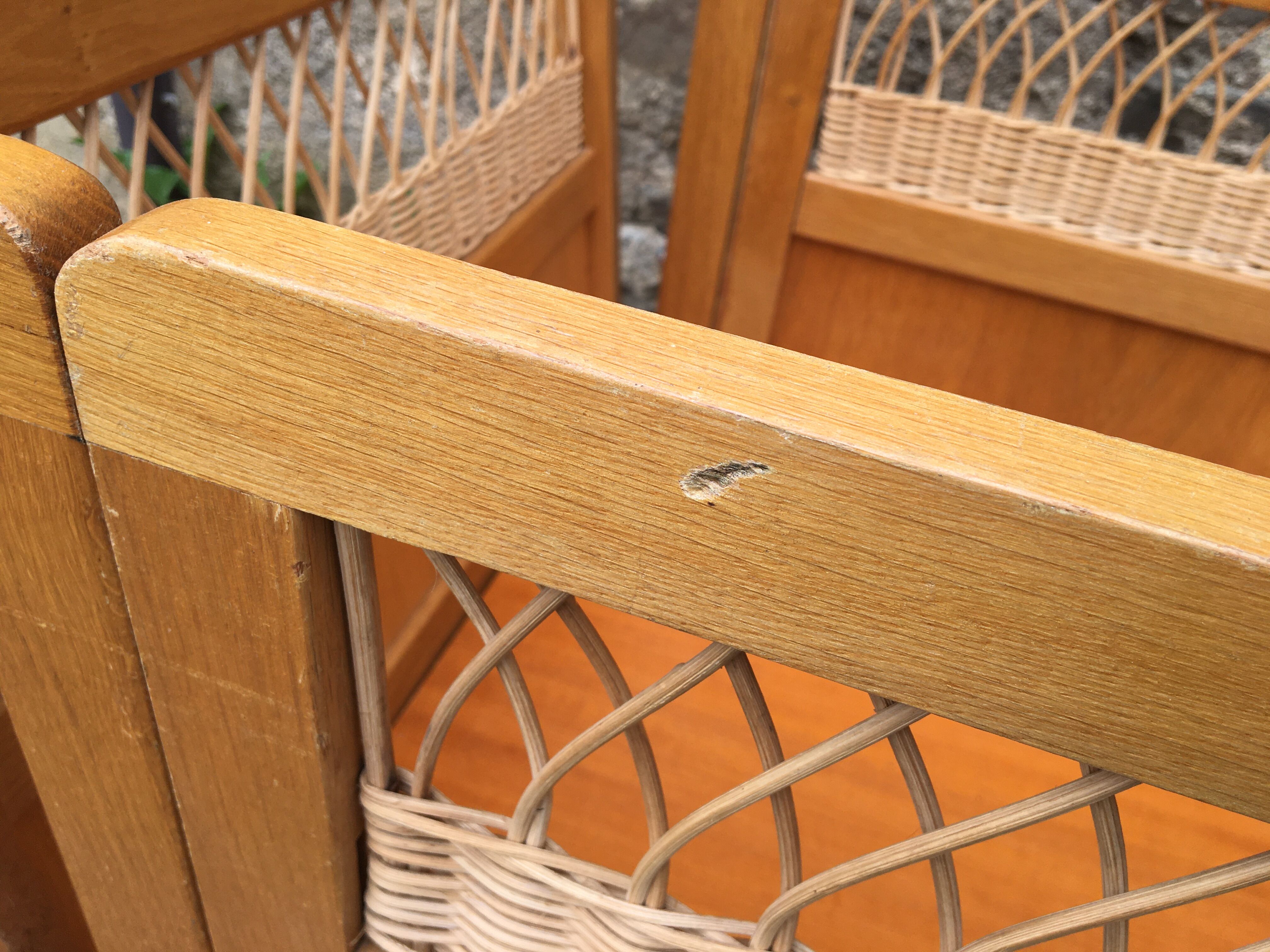 Wooden and rattan baby bed