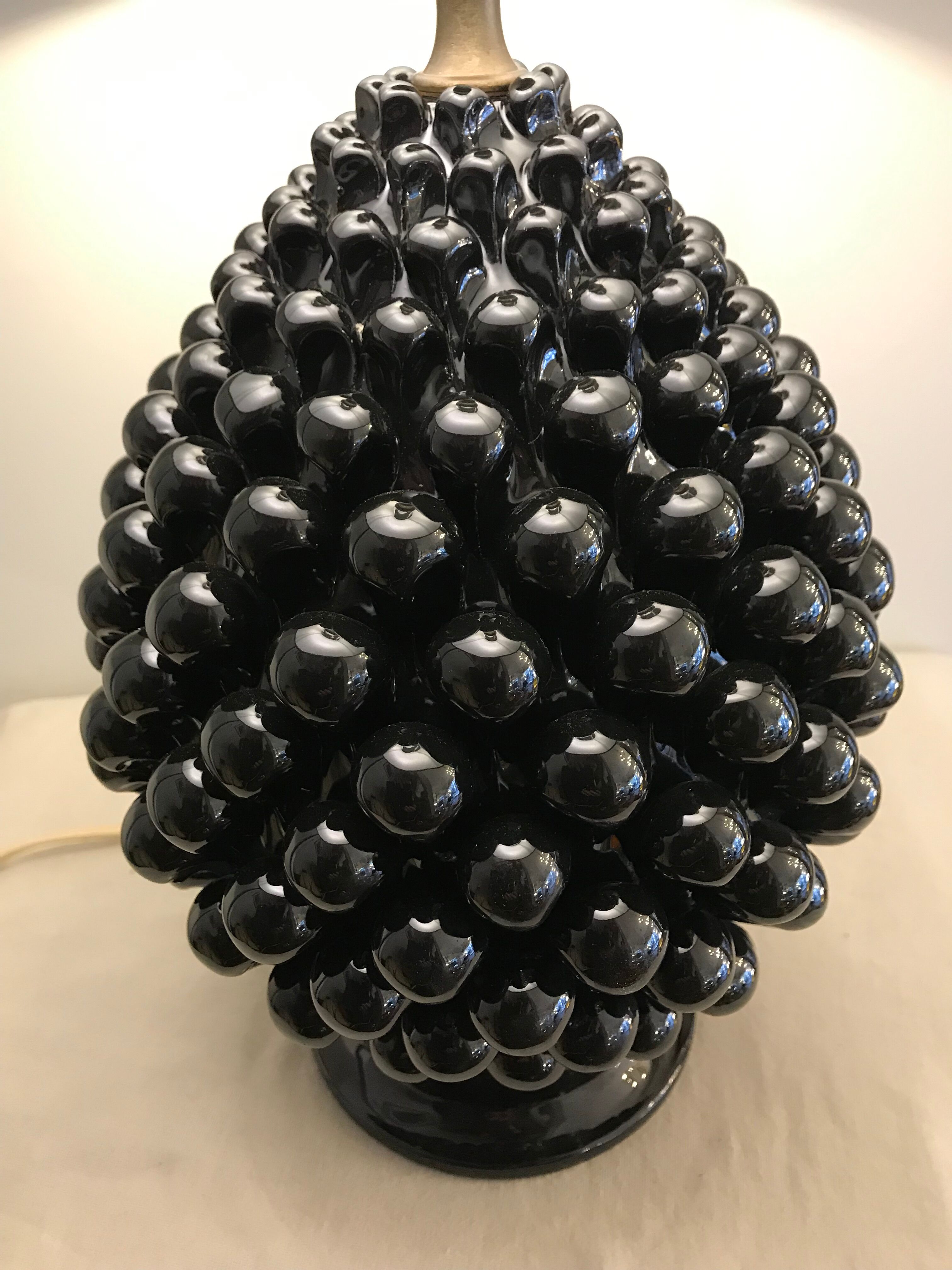 Black Italian ceramic pigna lamp 1970