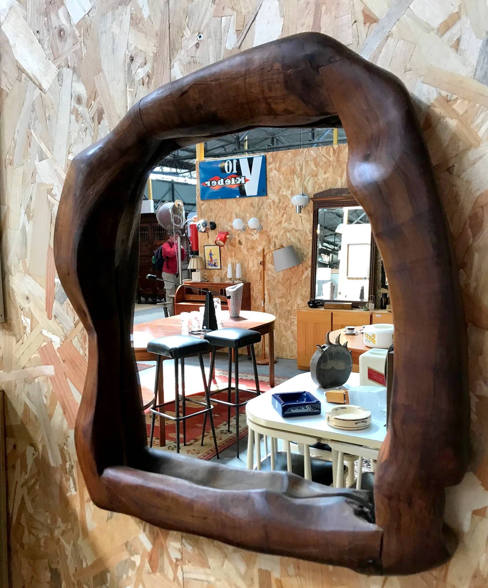 Brutalist olive wood mirror