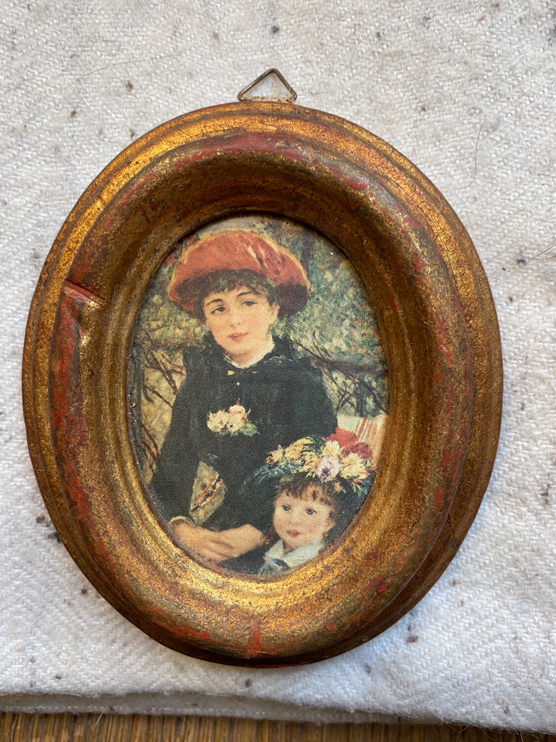 Gilded wood frame painting on silk