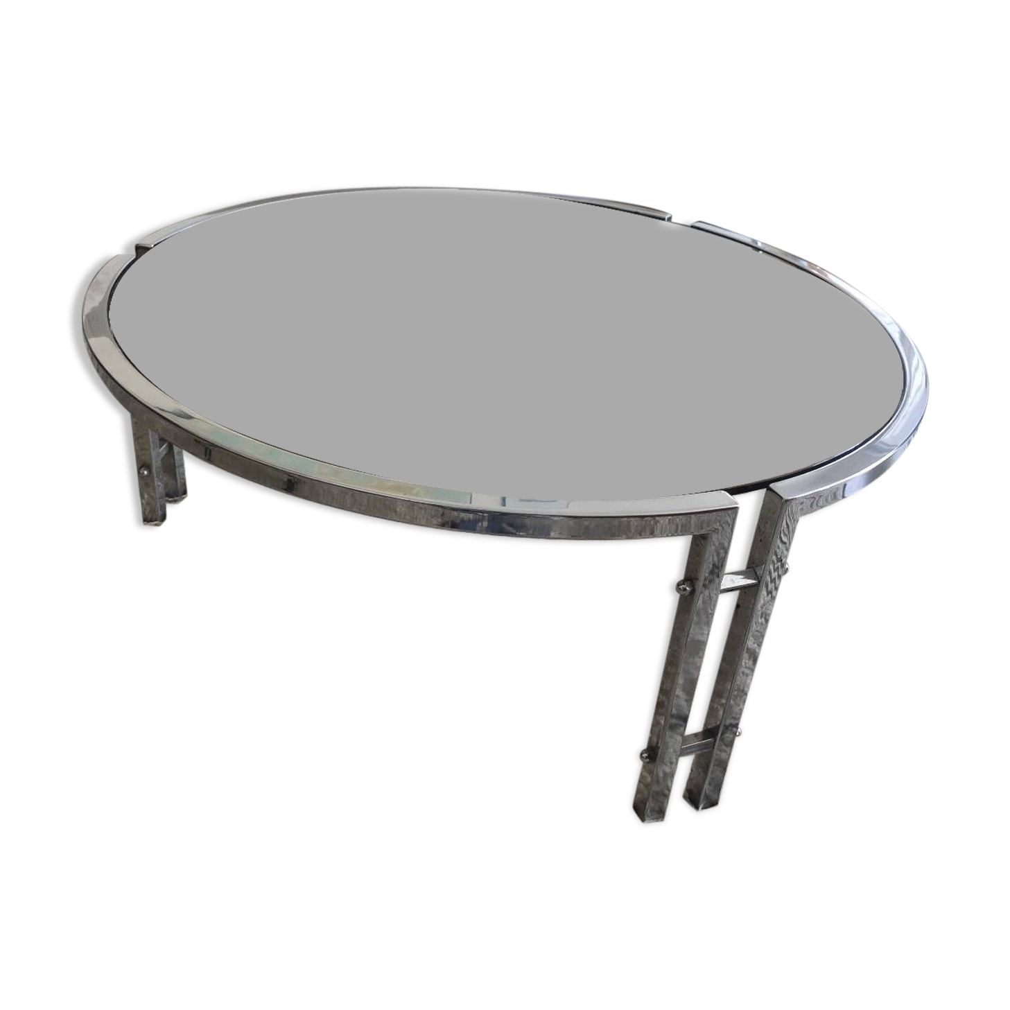 Round coffee table in smoked glass with chrome legs