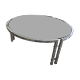 Round coffee table in smoked glass with chrome legs
