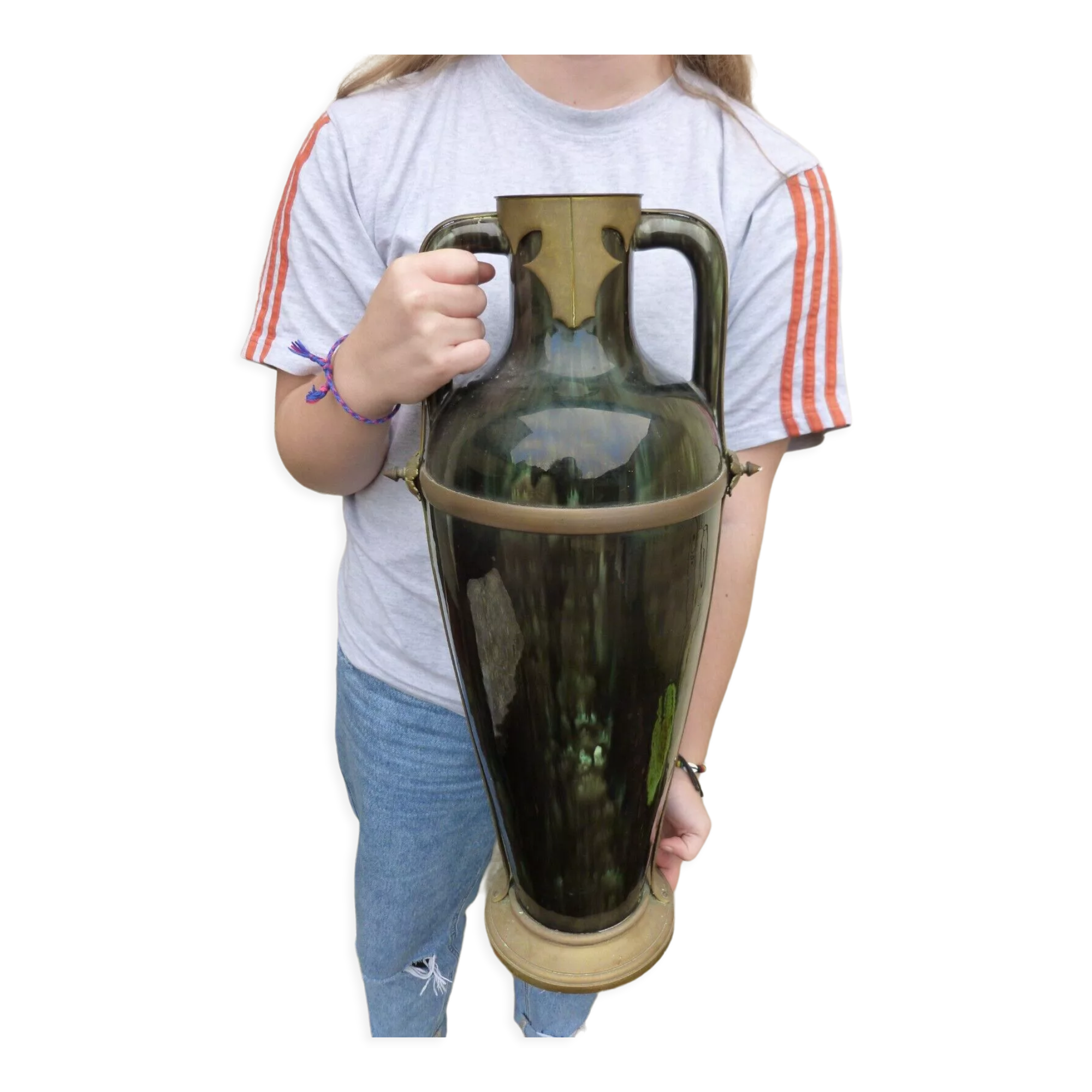 Ceramic vases brass frame art nouveau