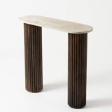 Travertine and wood console | dark oak