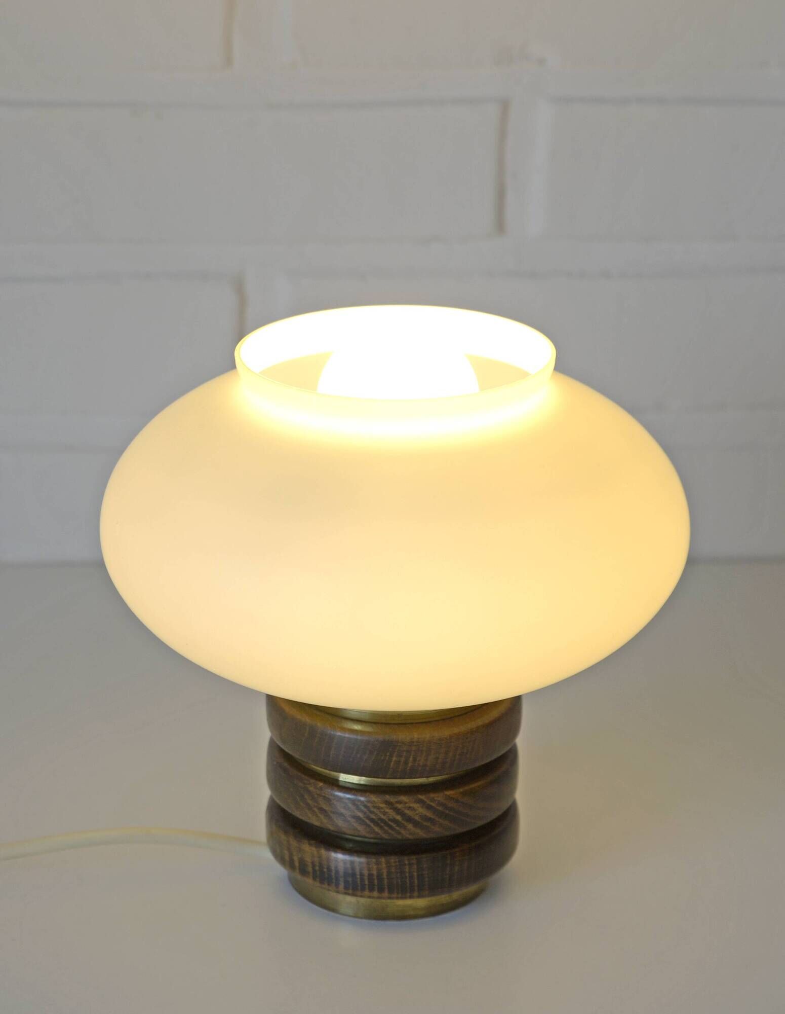 Vintage mushroom desk lamp bedside light brass and wood table lamp 1970's