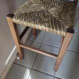 Tabouret bois massif assise paille pieds patiné dp 0922131