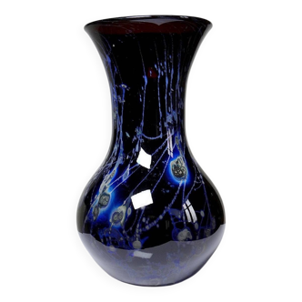 Large purple art glass vase with vintage silver glitter inclusions