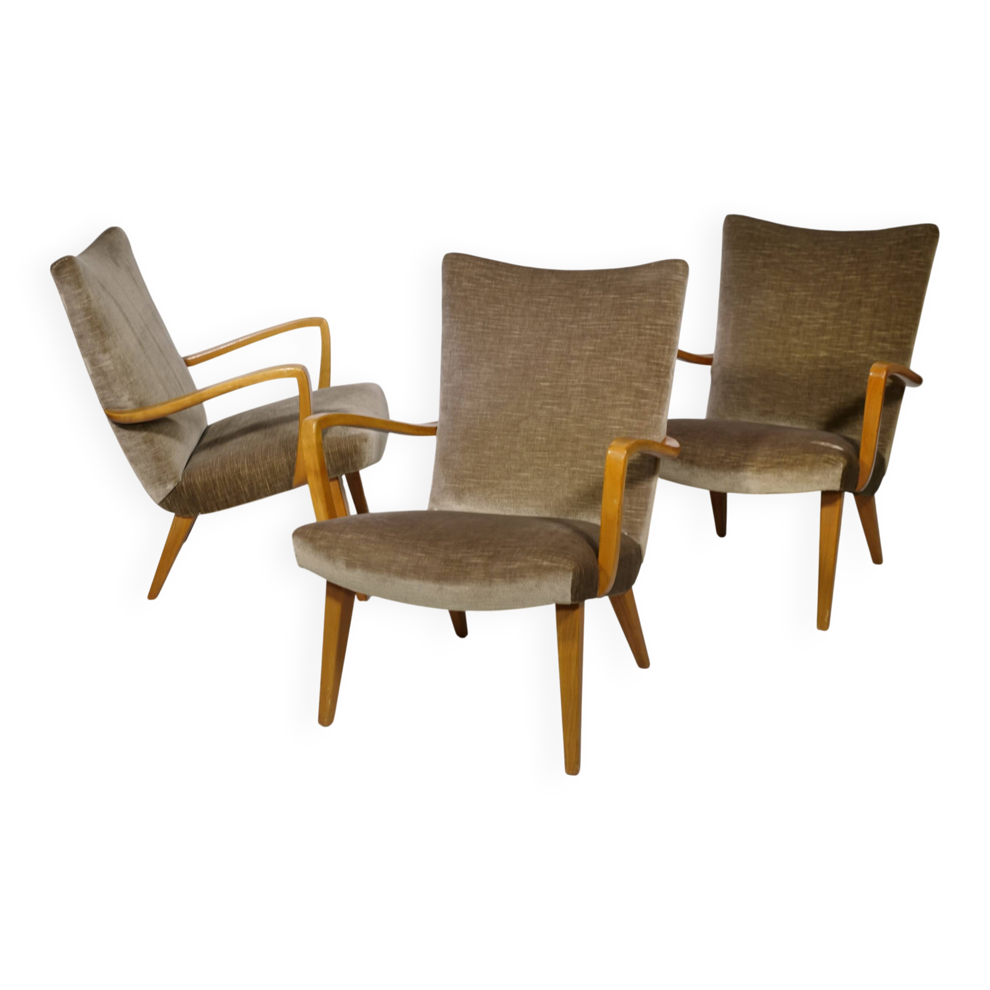 Mid Century Lounge Armchairs with Velvet Upholstery, Set of 3, 1960s