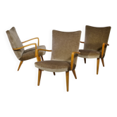 Fauteuils de salon des années 50 avec revêtement en velours, ensemble de 3, années 1960
