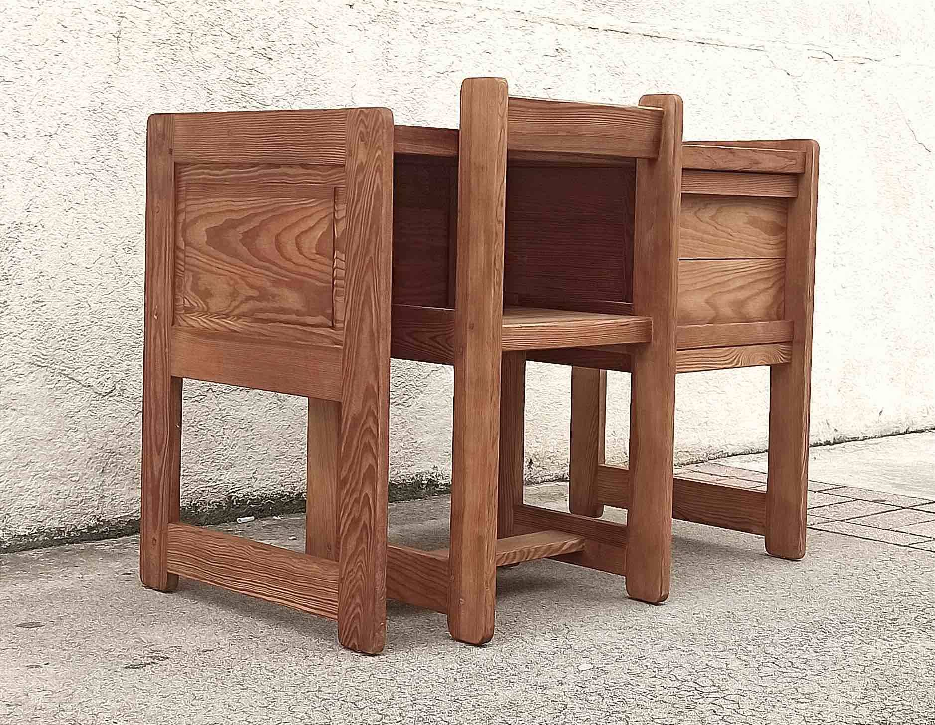 Desk and its brutalist style chair Sled legs 70s