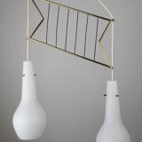 Italian Pendant Lamp with Opaline Shades & Brass, Stilnovo Style, 1950s