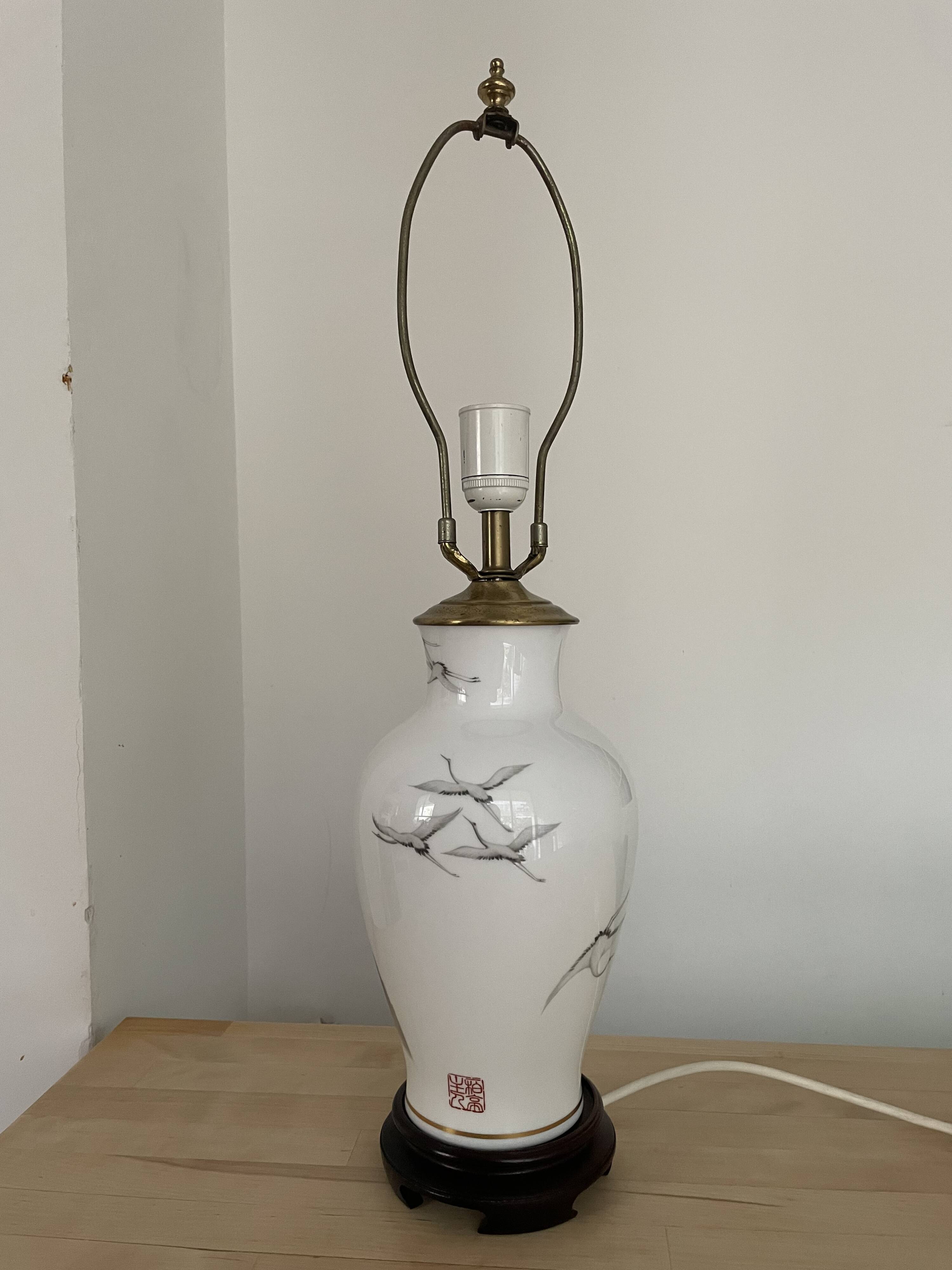 Lampe en porcelaine vintage décor grues – Franklin Porcelain