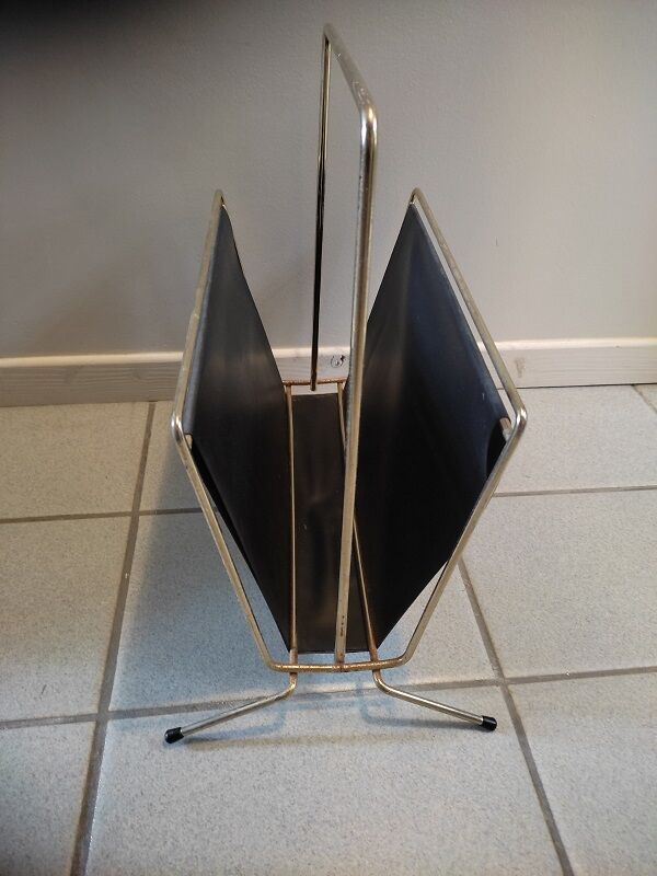 Magazine holder patinated golden metal skaï black