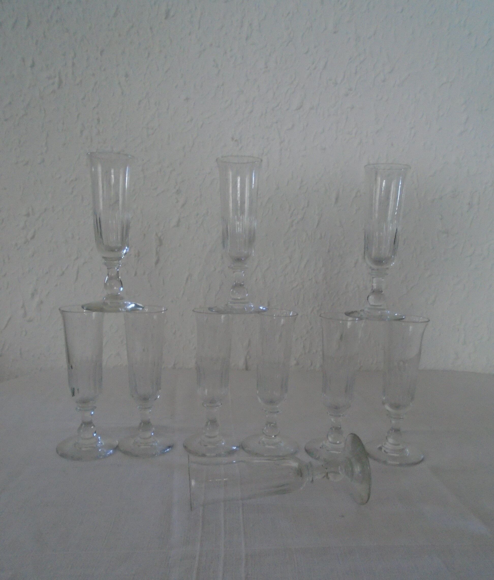 10 Louis Philippe flutes elegant old blown glasses bulled
