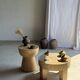 Side table or stool with a semi-spherical top in beige mango wood H50 D45