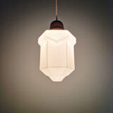 Art Deco skyscraper pendant lamp in white opaline, 1920-30