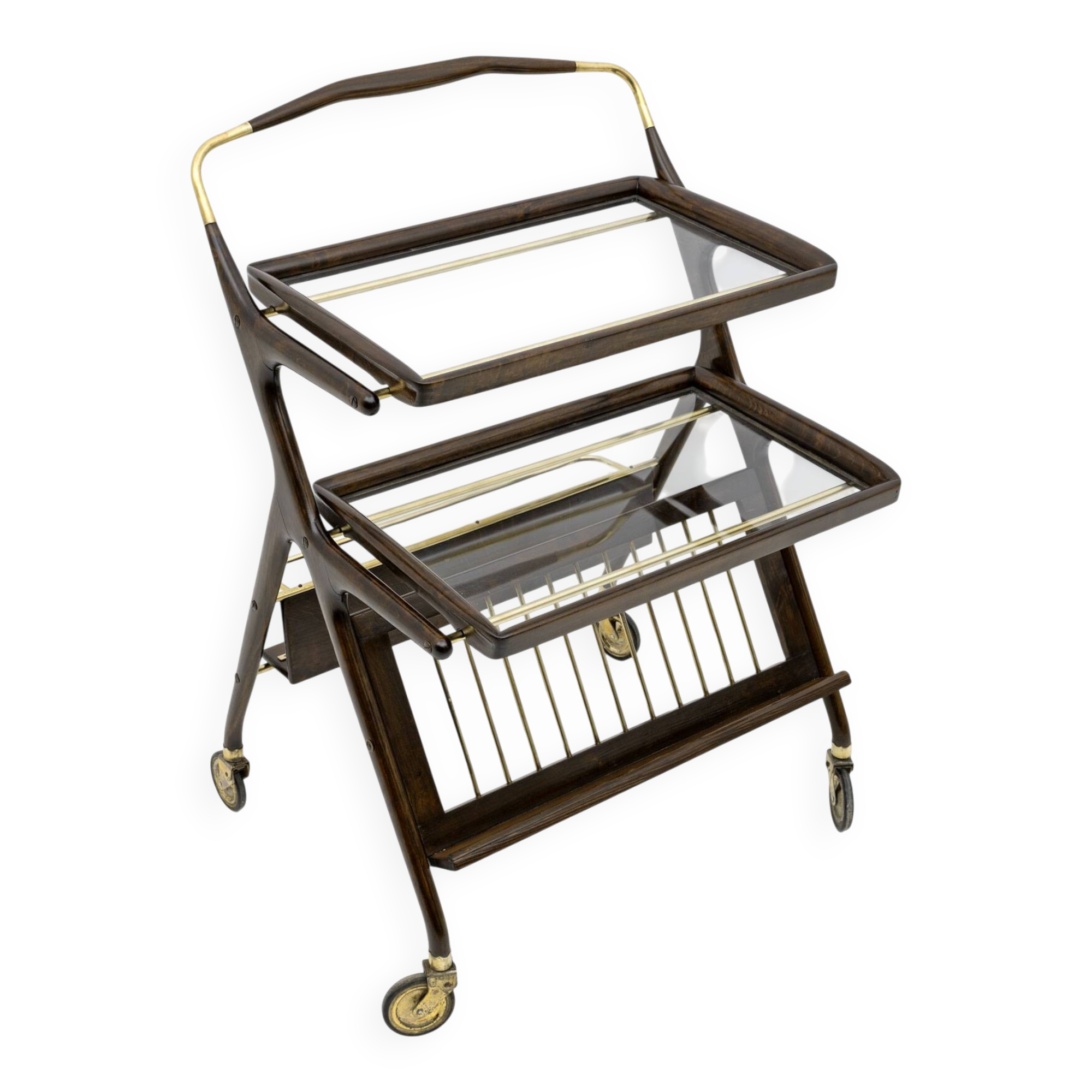 Mid-Century Italian Walnut and Brass Bar Cart, 1950