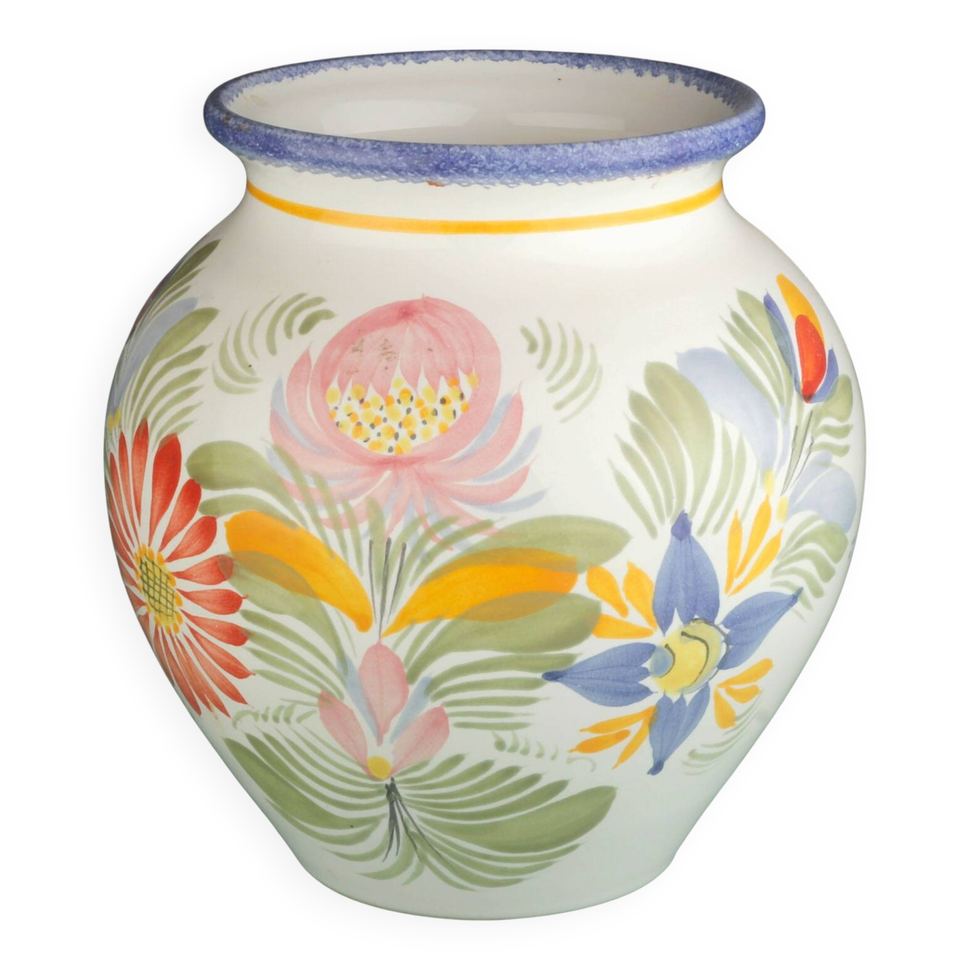 Vase faience motif printanier Fabrice Cudenec Quimper FAB