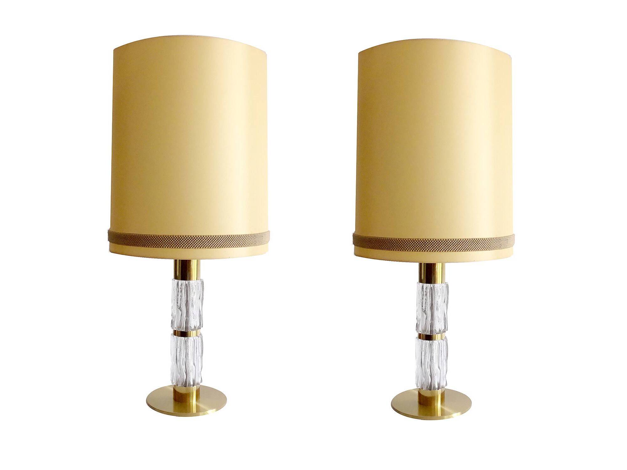 Pair Large Vintage Lamps, Glass & Brass