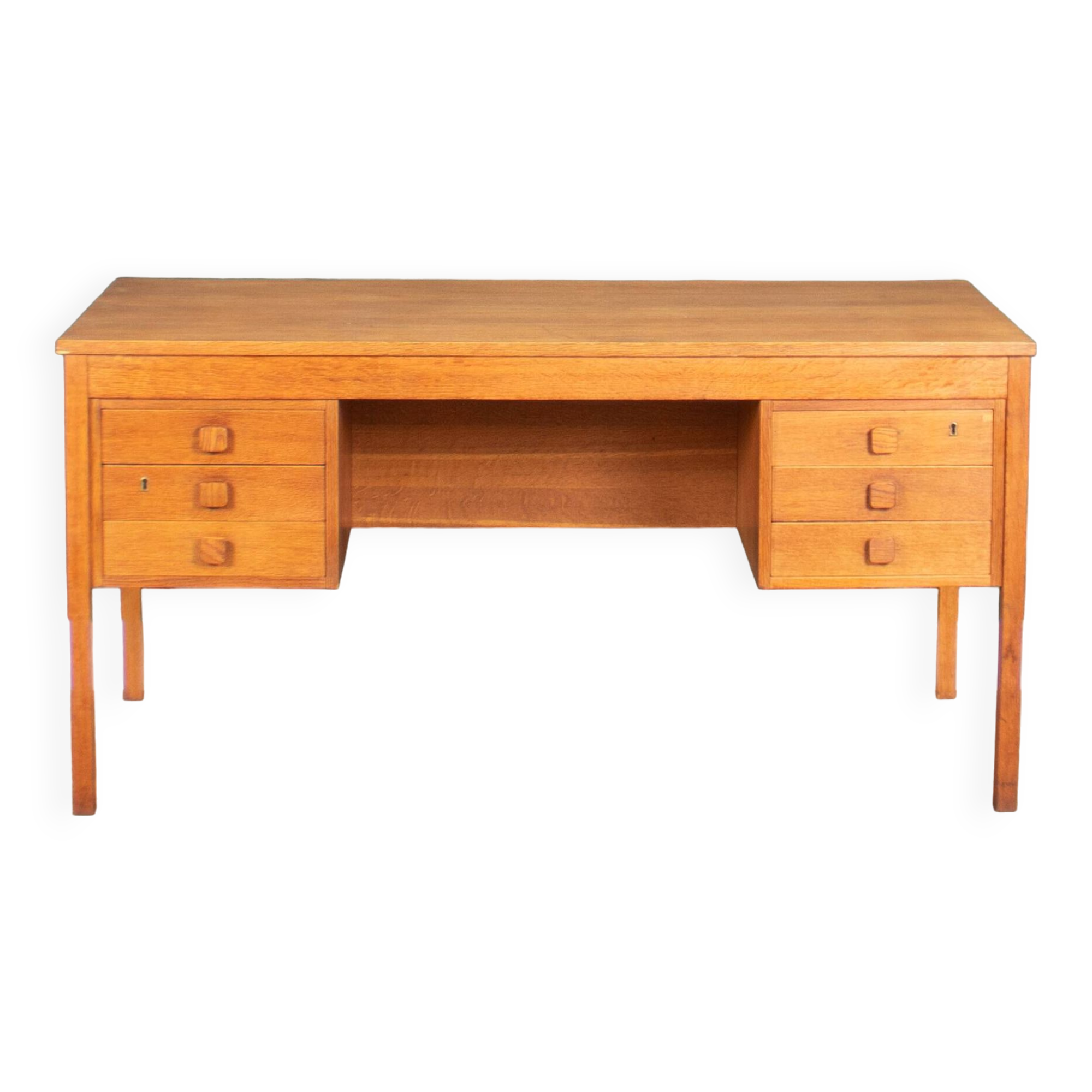 Retro Oak 1960s Danish Mid Century Desk Two Sided Partners By Domino Møbler