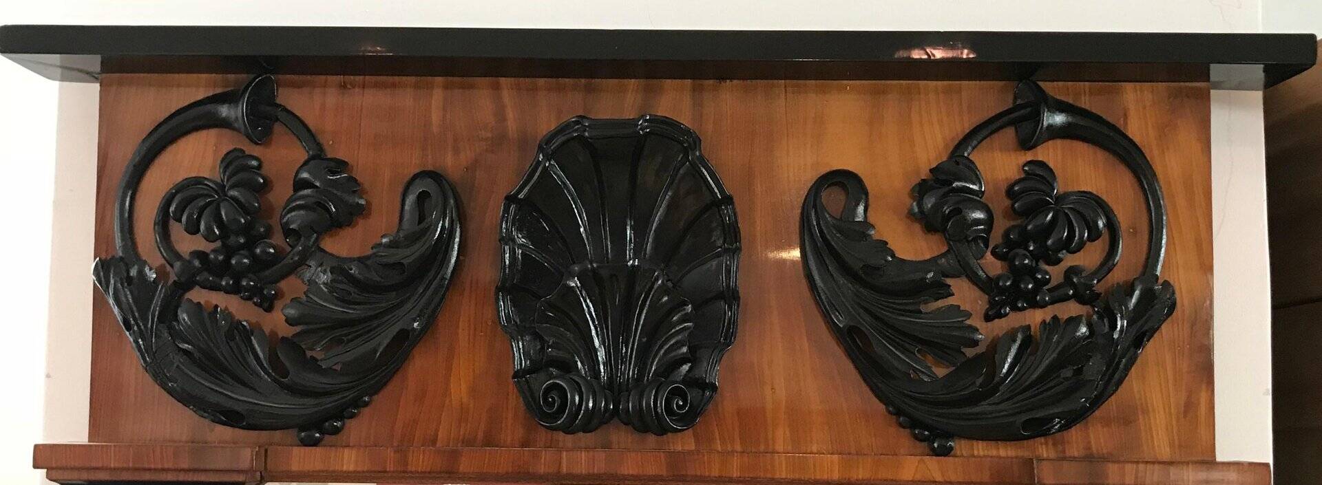 Empire Wall Mirror, Mahogany, Ebonized Carved Decor, South Germany, circa 1810